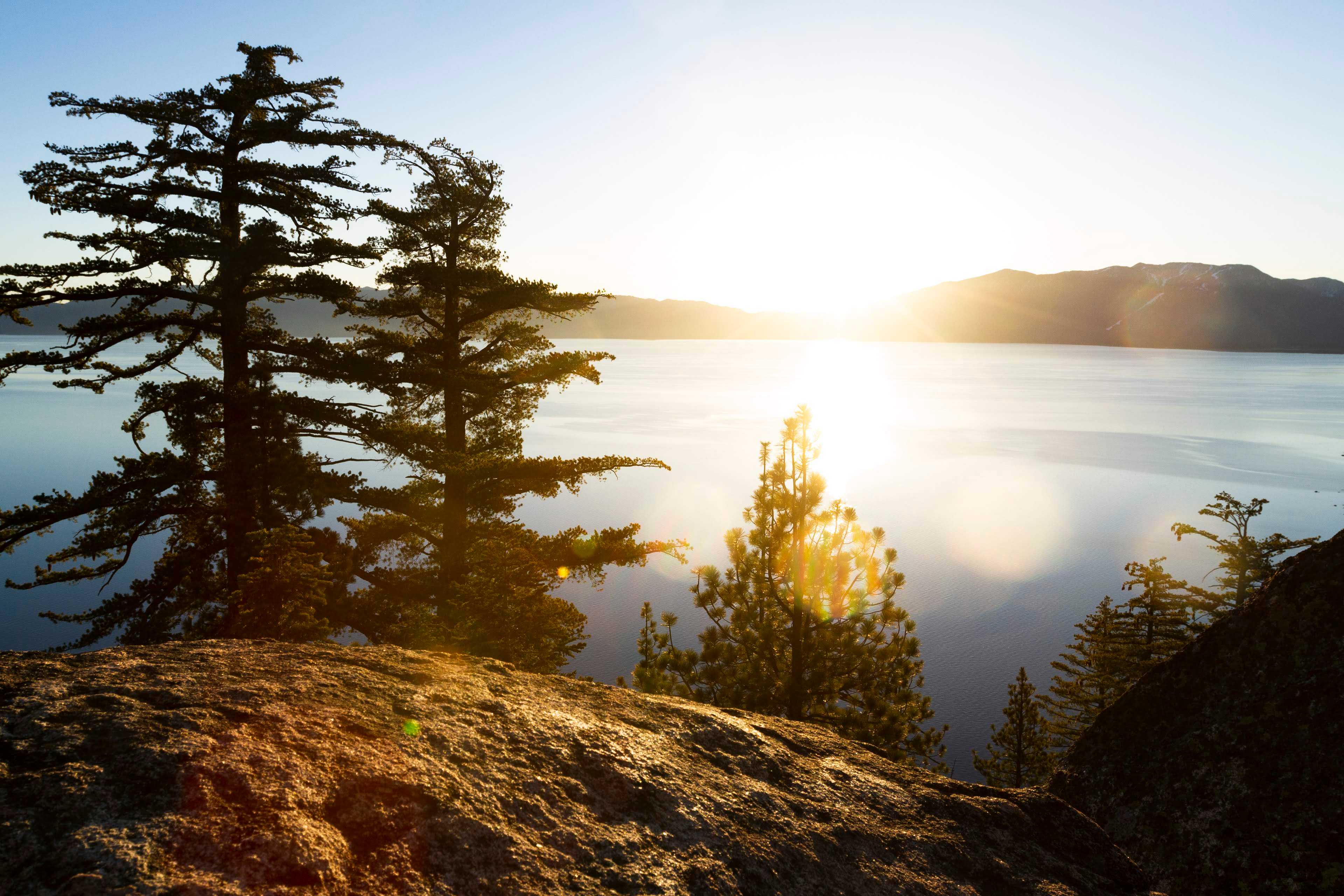 sunrise over dl bliss park and Lake Tahoe